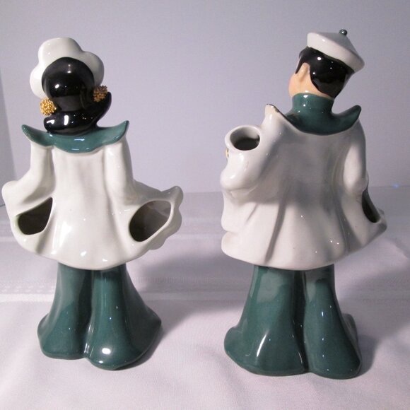MCM Asian Couple Figurines California Pottery Florence Ceramics Green - Picture 2 of 8